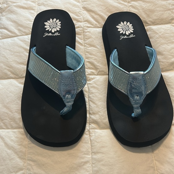 Black and Blue sparkly Yellow Box Flip Flops - Picture 2 of 3
